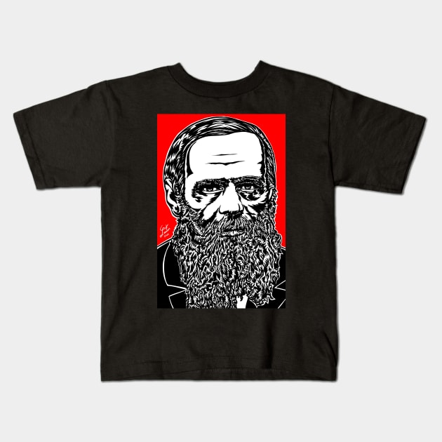 FYODOR DOSTOYEVSKY ink and acrylic portrait Kids T-Shirt by lautir